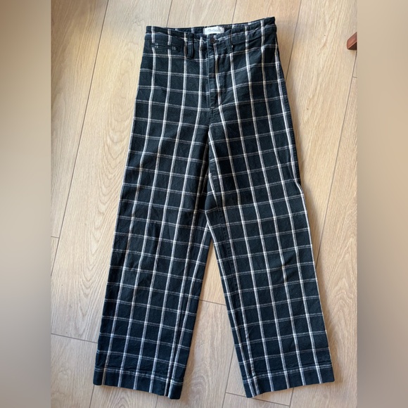 MADEWELL Slim Emmett Wide Leg Pant in Windowpane Check. - Picture 4 of 9